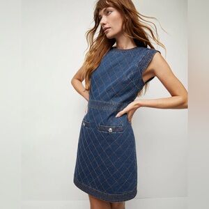 NWT Veronica Beard Blue Denim Diamond-Quilt Shift Dress